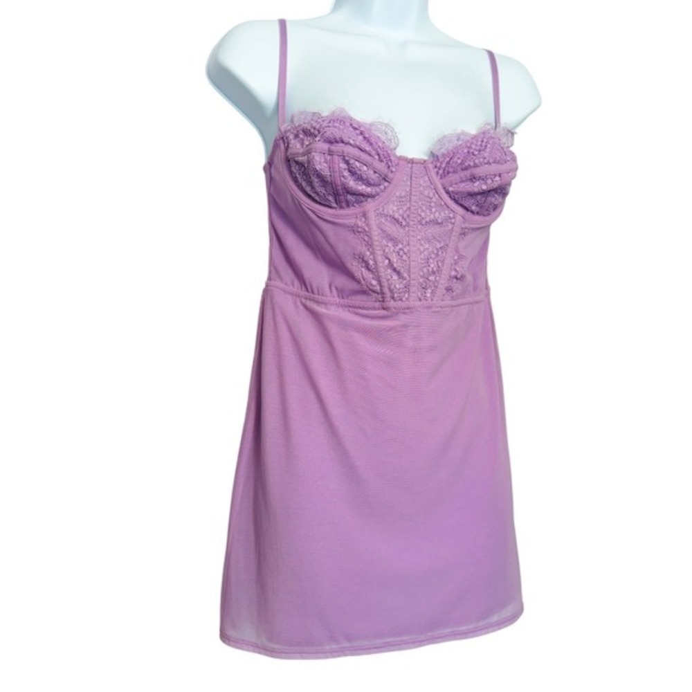Urban Outfitters NWT‎ Brenna Bustier Mini Dress Womens S Lavender Purple Lacy